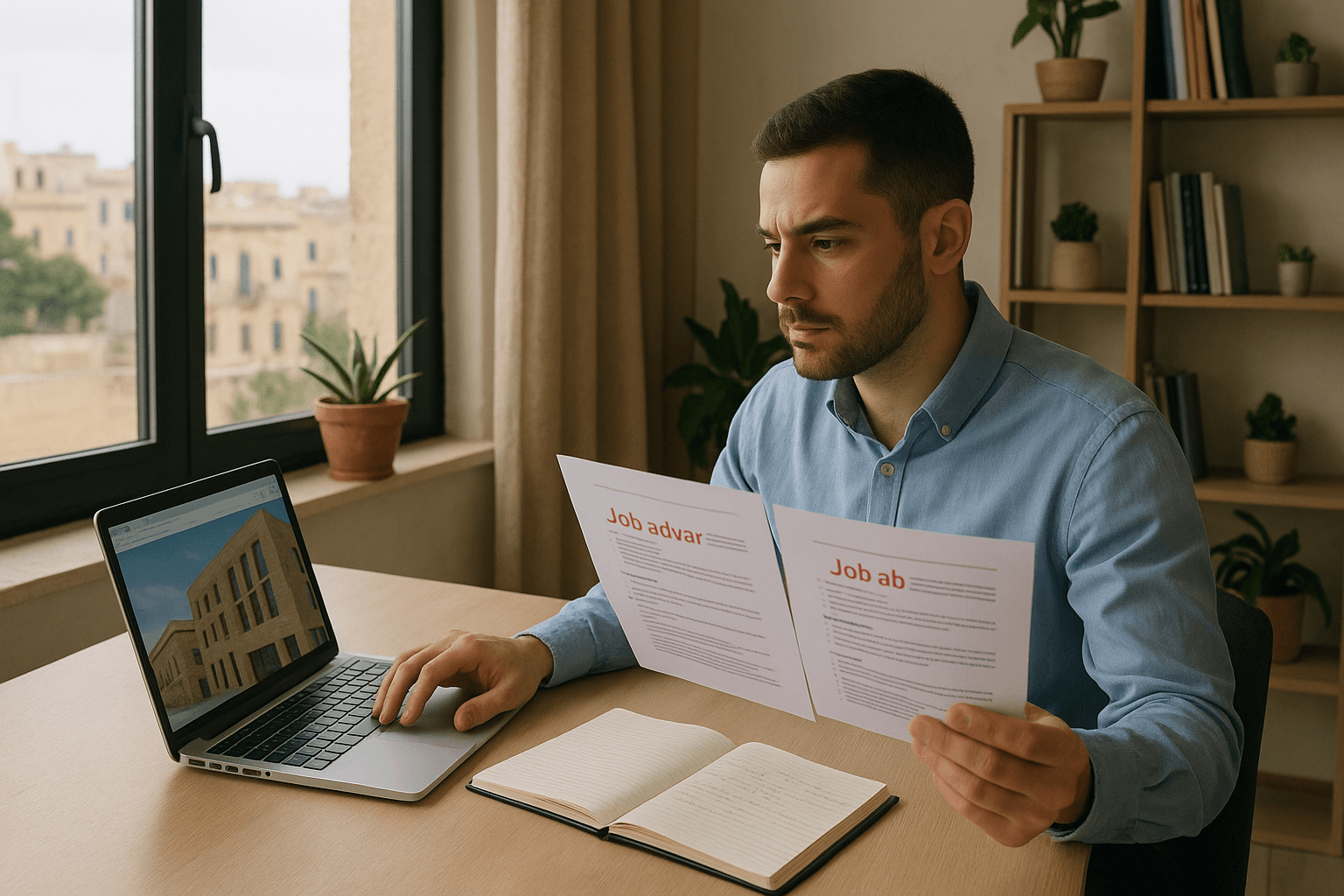 Job seeker researching Malta employers before applying for vacancies