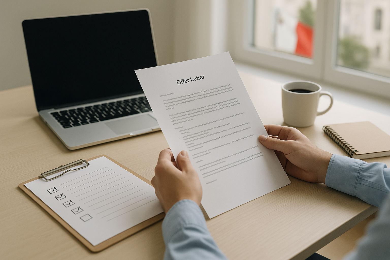 Candidate comparing a Malta job offer checklist on a laptop